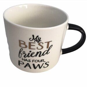 Coffee Mug "My Best Friend Has Four Paws" White Porcelain With Black Handle